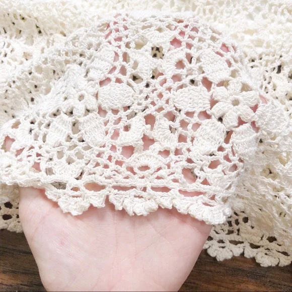 SOLD Rene Derhy • vintage crocheted skirt lace knit drawstring waist midi cream - Picture 12 of 14